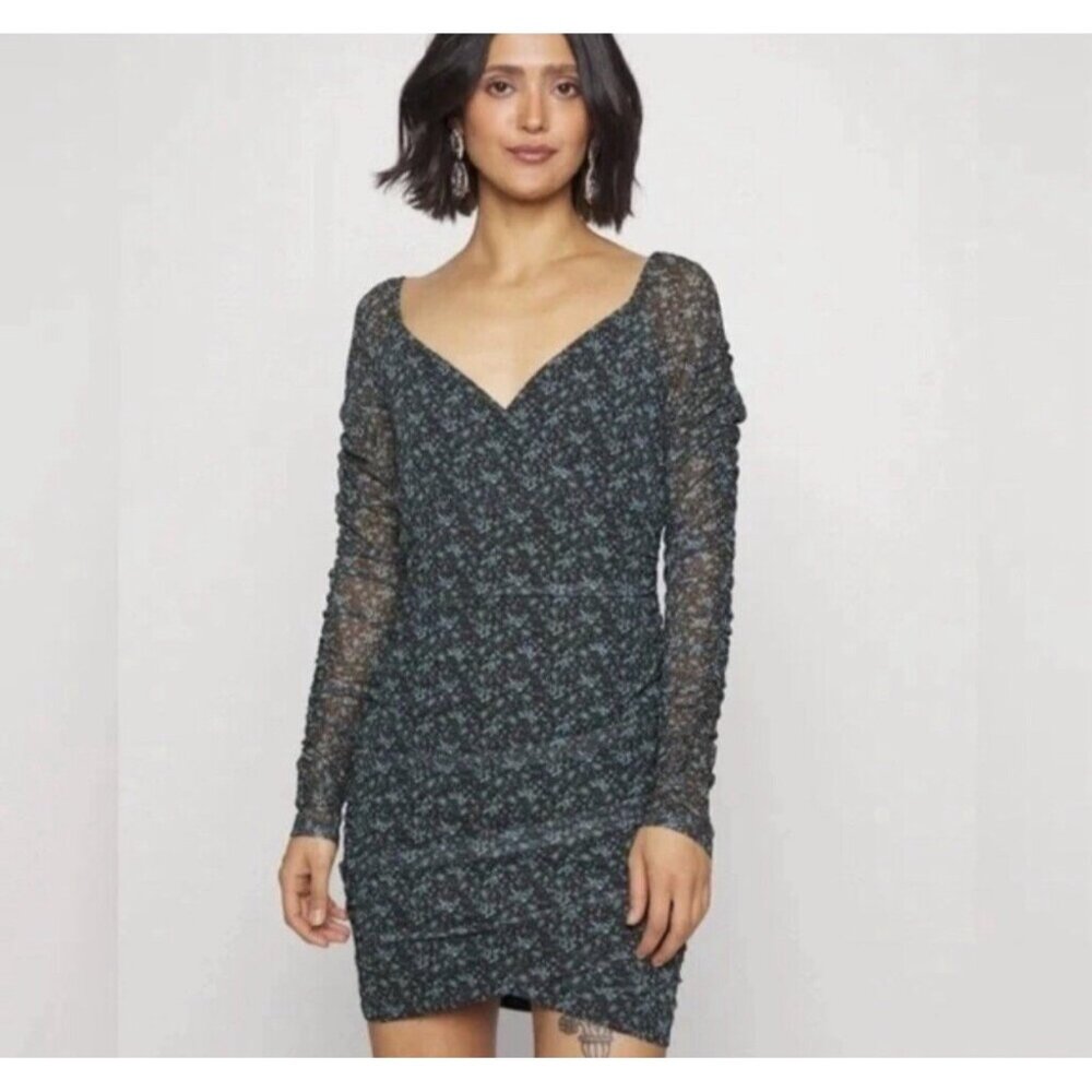 Black HOLLISTER cinched Sides Arms Floral Long Sleeve Dress Size Small‎